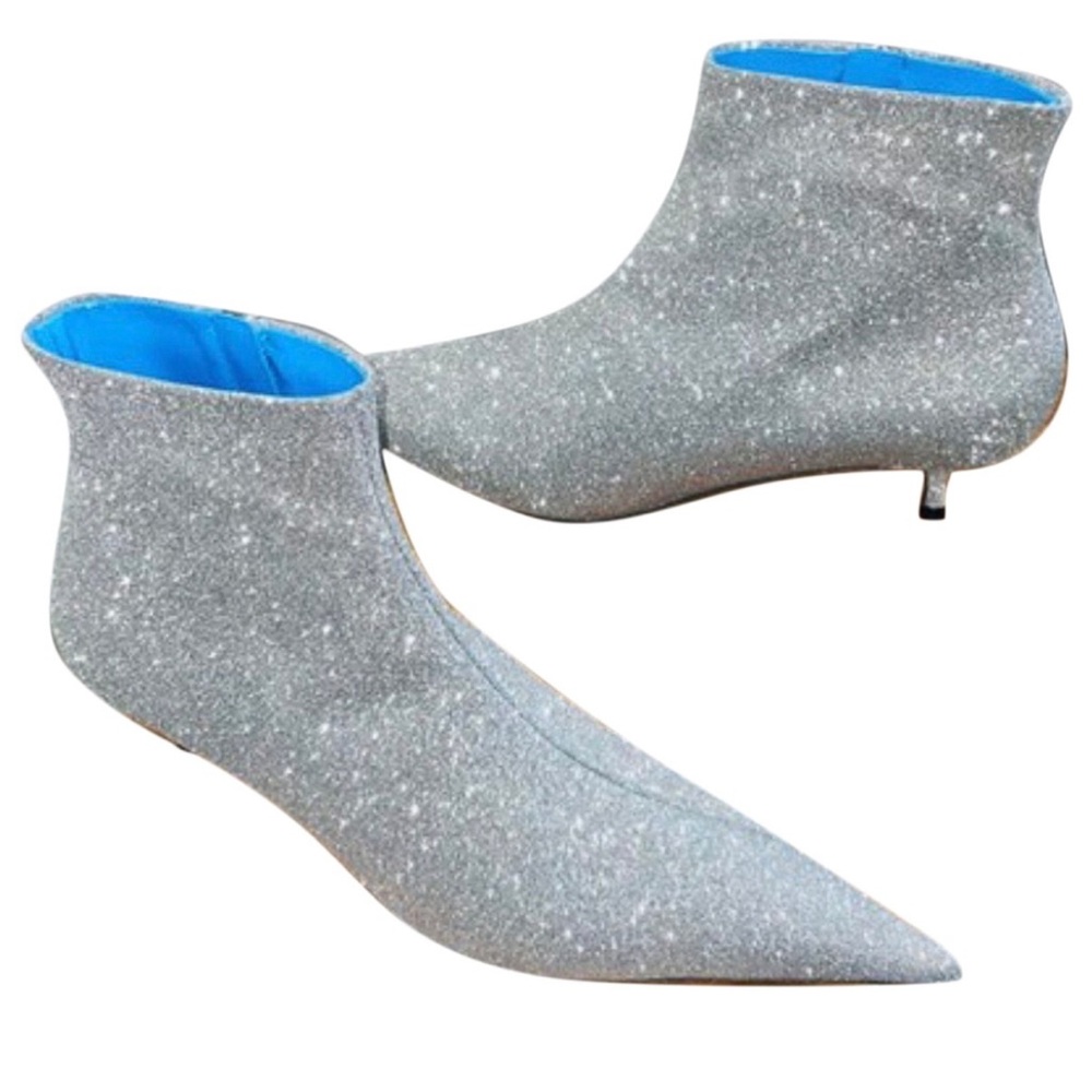 Balenciaga Silver Glitter Knife Boot Short